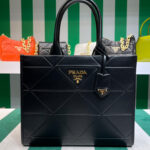 Prada Medium Leather Prada Symbole Bag With Topstitching 1BA378 Black